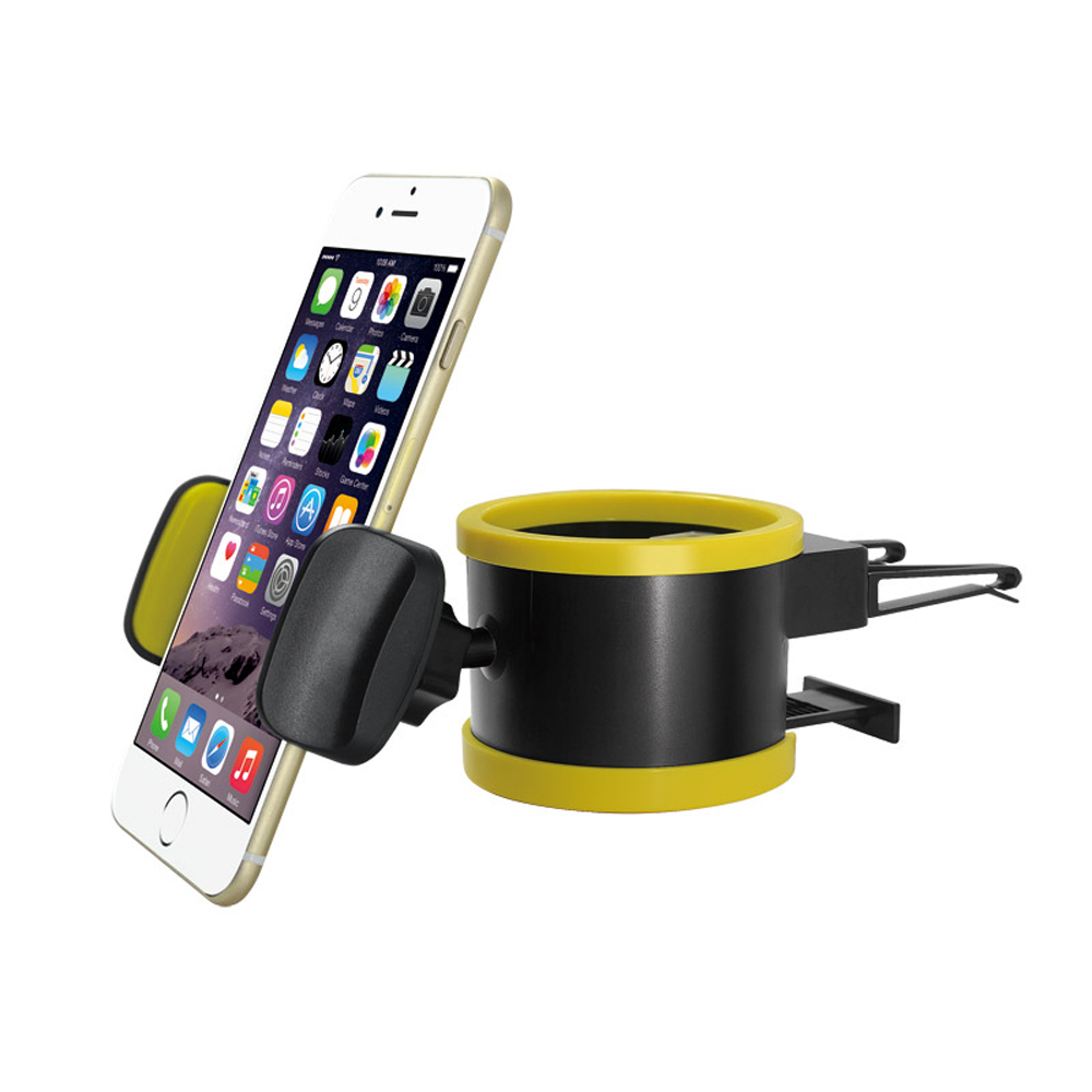 Universal AIR Vent Drink Bottle Cradle Car Mount Holder (Black Yellow)